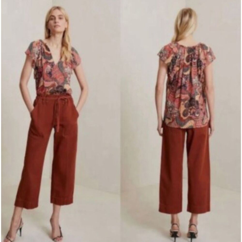 A.L.C. June Silk Flutter Sleeve Blouse Paisley Metallic Print Women's US 4